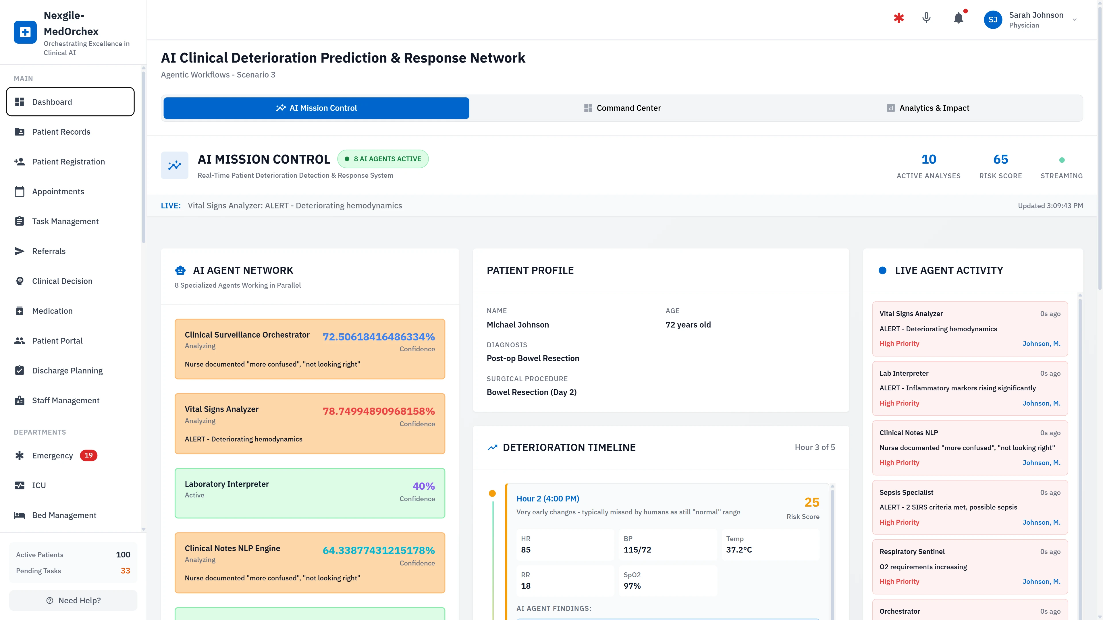 AI Mission Control - Real-Time Deterioration Detection with 8 Active Agents & Patient Timeline