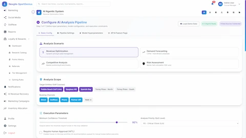 Input Configuration Screen - Define analysis scenarios, target entities, booking channels, and execution parameters with confidence thresholds