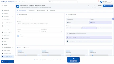 Program Configuration Interface - Define transformation scope, AI automation levels, risk tolerance, and vendor preferences